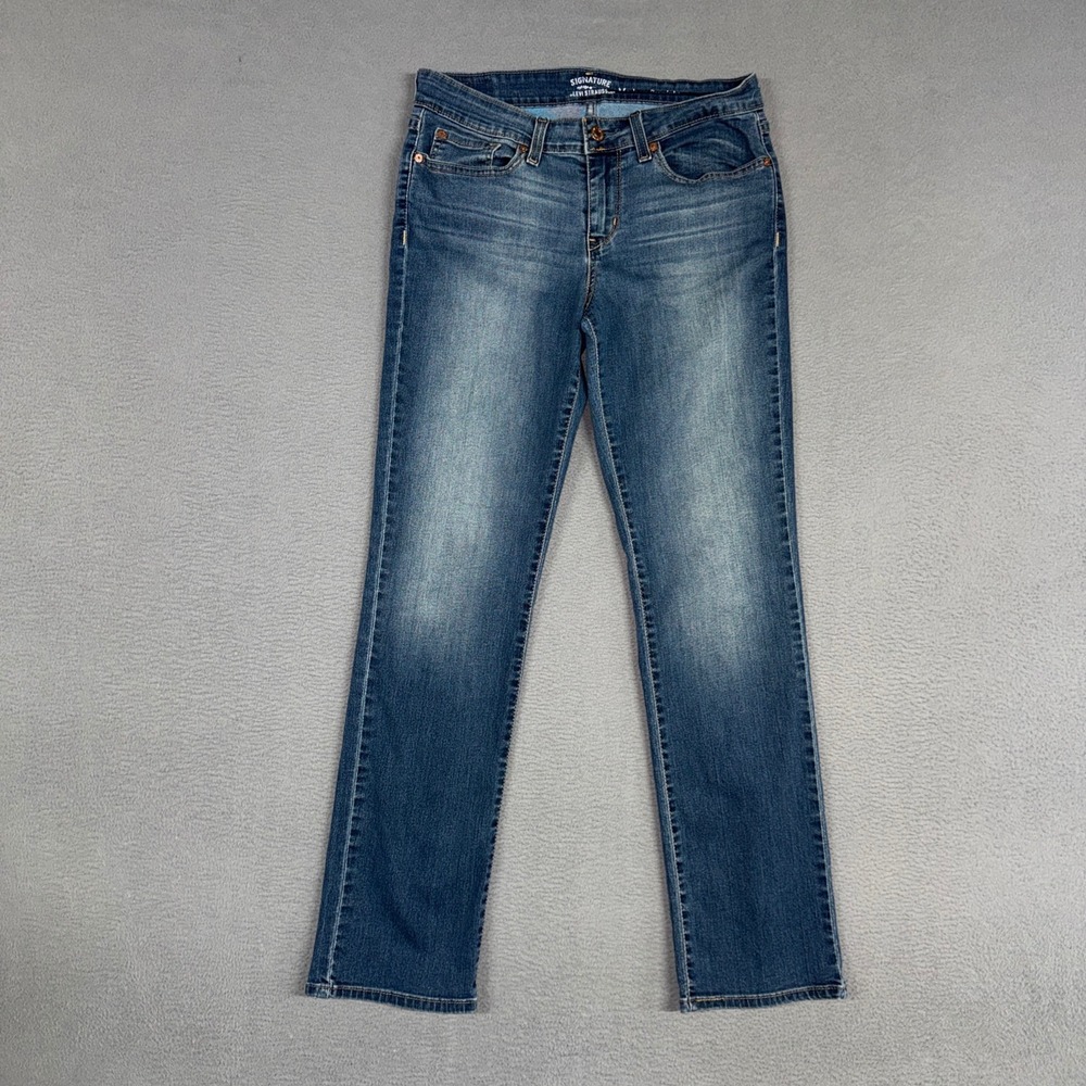 Signature Levi Jeans Womens 8 Blue Modern Straight Stretch Distressed Denim